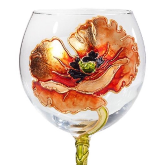 NEW Uno Alla Volta Wine Goblet Glass Poppy Style Artist Hand Painted in Italy - Picture 1 of 7